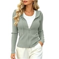 thumbnail image 5 of Xaqiouau Women's Ribbed Zip Up Hoodie Slim Fit Long Sleeve Hooded Jacket Lightweight Stretch Knit Full Zip Sweatshirt Casual Fall Winter Outerwear, 5 of 7
