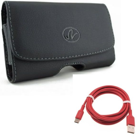 Leather Case Belt Clip w Red 6ft USB-C Cable for Samsung Galaxy A53 5G,A33 5G Phones - Swivel Holster Loops Cover, Charger Cord Power Wire Type-C
