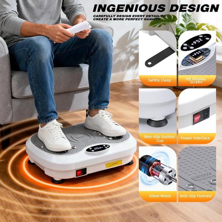 Vibration Plate Exercise Machine, DOMNIU Whole Body Workout Vibration Platform for Lymphatic Drainage, Vibrating Muscle Toner w/ 2 Resistance Bands for Weight Loss, White - Walmart.com Vibration Plate Exercise Machine, DOMNIU Whole Body Workout Vibration Platform for Lymphatic Drainage, Vibrating Muscle Toner w/ 2 Resistance Bands for Weight Loss, White - Walmart.com