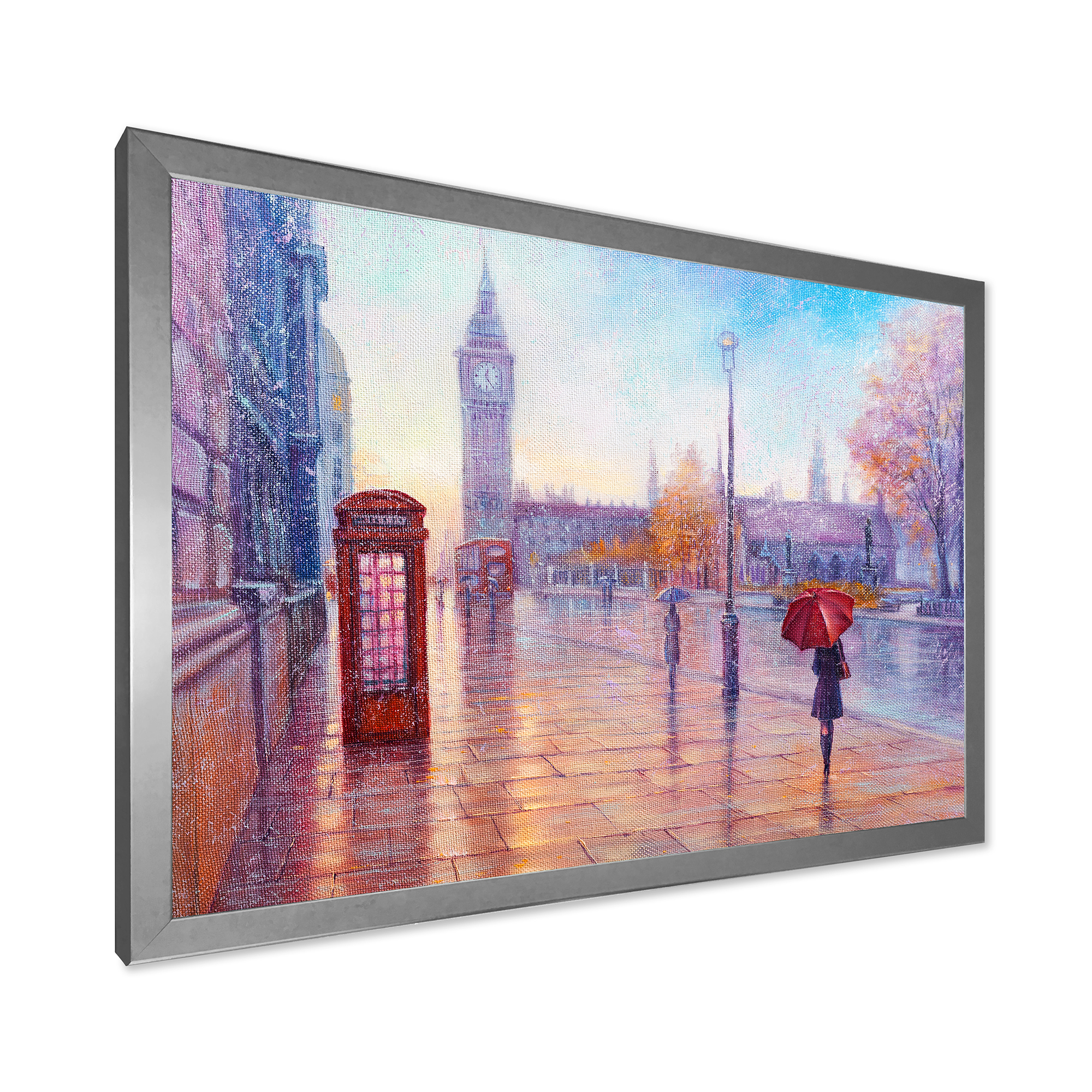 Designart 'Big Ben and Woman With Red Umbrella In London Street' French Country Framed Art Print