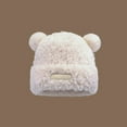 thumbnail image 3 of Xfvqtps Womens Beanie Knit Fuzzy Cuffed Cute Bear Ear Fashion Leather Label Windproof Coldproof Warm Outdoor Thickened Fall Winter Fluffy Plush Hat White, 3 of 3