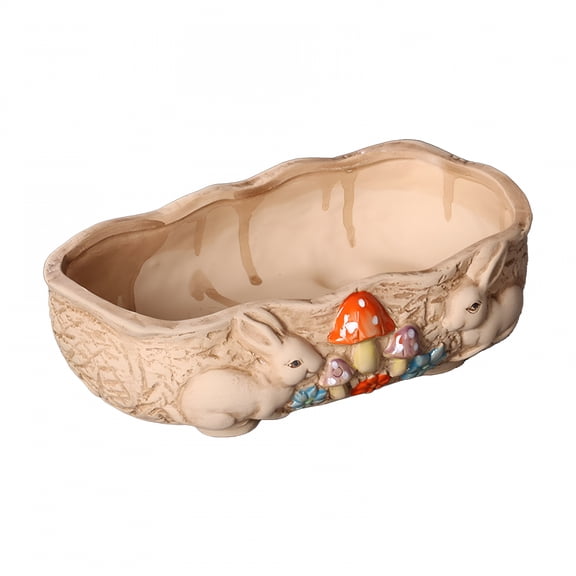 ACDANC Succulent Pots - Ceramic Bonsai Pots with Drainage Stand,Large Shallow Planters for Indoor Plants Rabbit Flower Pot Decorative Garden Cactus Flower Plant Container Bowl