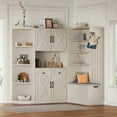 thumbnail image 3 of Generic Multifunctional Left/Right Hall Cabinet & Hall Tree 2-in-1, Storage Organizer with 4 Hooks & Shelves, for Entryway Hallway Living Room Kitchen, antique Beige, 3 of 9