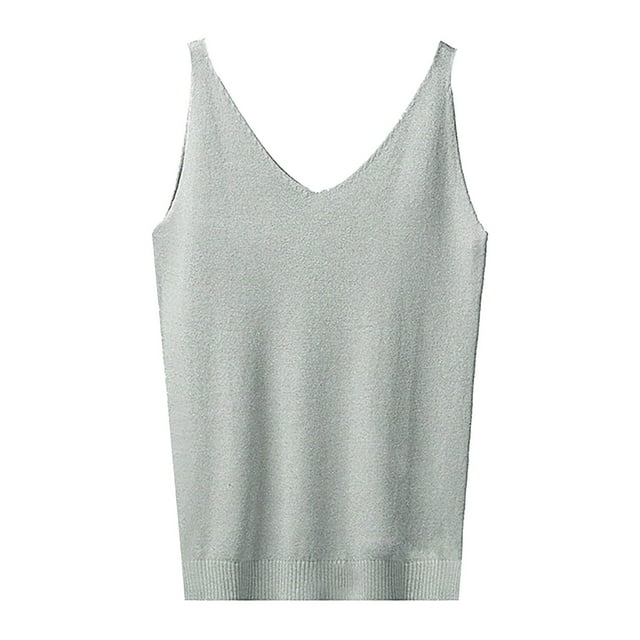 adviicd Tummy Control Shapewear Women's Sleeveless Tank Top Form Fitting Scoop Neck Ribbed Knit Basic Cami Shirts(Gray,One Size)