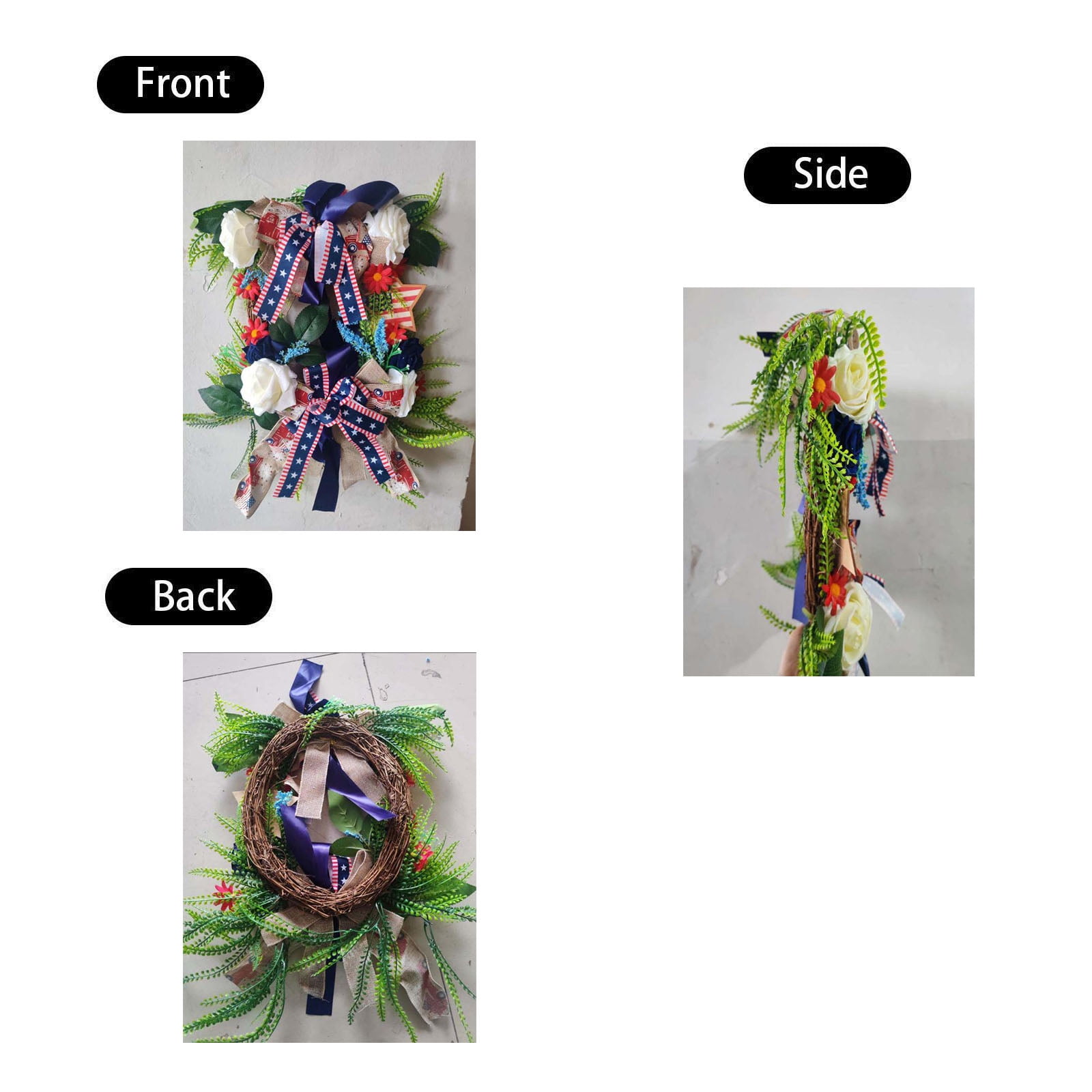 2026 Patriotic Wreath for Front Door, Simulation Flower Circle Door Hanging Wreath Double Bow Craft for Independence Day Courtyard Party Wall Decor