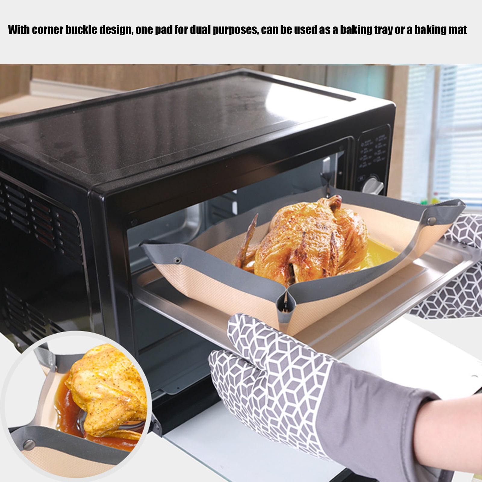 Oven Liner, Heat Corner Buckle Design Thickened Harmless Silicone Kitchen Baking Mat Reusable For Dessert Shop For Restaurant
