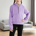 thumbnail image 2 of Mercatoo Girls Half Zipper Cropped Hoodi𝐞s Plain Cute Pullover Hoodi𝐞 Sweatshirts Teen Kids Soft Casual Jackets with Pockets, 2 of 8