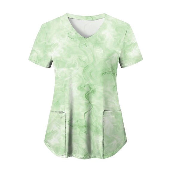 NIEWTR Women's V Neck Floral Print Scrub Tops Breathable Nursing Uniform Shirts with Pockets Wrinkle Resistant Fabric(Light Green,XL)