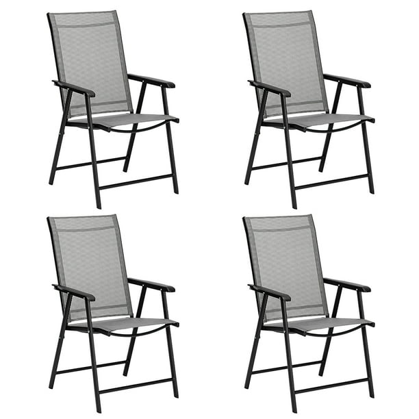 C P 4 Pack Patio Folding Chairs Portable For Outdoor Camping Beach Deck Dining Chair With Armrest Textilene Set Of Gray Com - Set Of 4 Outdoor Patio Folding Chairs With Armrest