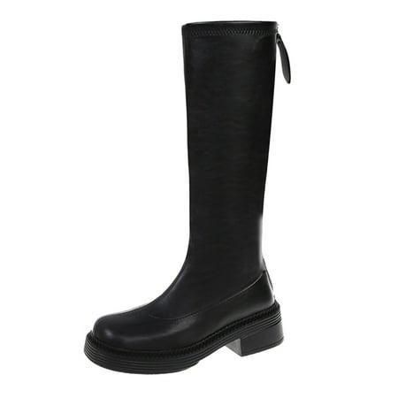 

Mackneog Toe Thick Women s Heel Zipper Round Color Back Boots Solid Elastic women s boots Gift on Clearance