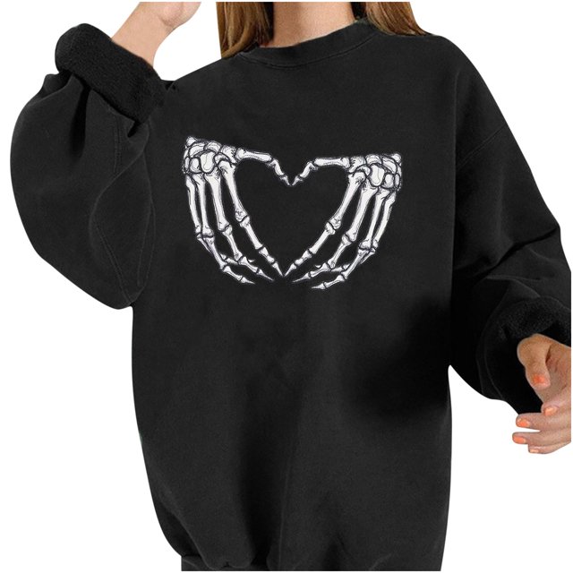 Camiseta suelta estampada a la moda para mujer, blusa de manga larga, cuello redondo, camisetas informales Pompotops FGAJ5335