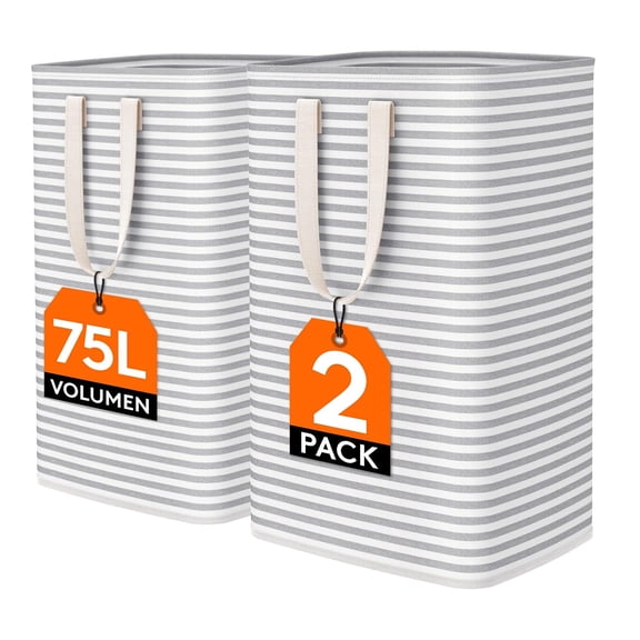 Xmushyra 2 Pack Large Laundry Baskets, Laundry Hampers, Freestanding Waterproof Collapsible Clothes Basket with Easy Carry Handles in Laundry Room Bathroom Bedroom Dorm,75L
