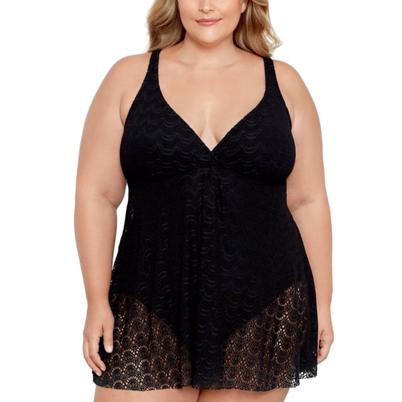 Swim Solutions Plus Size Tummy Control Flyawa Scallop Crochet 18W