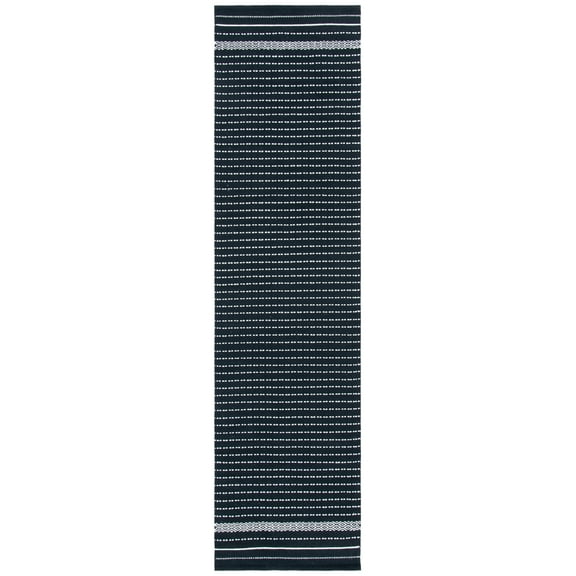 SAFAVIEH Kilim Ksenija Striped Cotton Runner Rug, Black/Ivory, 2'3" x 7'