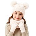 thumbnail image 5 of 3 Pcs Kids Winter Beanie Hat Scarf Gloves Set Boys Girls Knit Thick Warm Fleece Lined Sets for Outdoor Play Ski Wear White 2-10 Years, 5 of 5