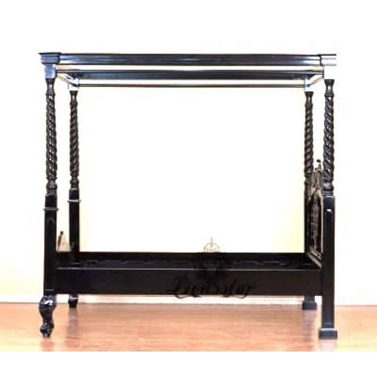 Hibashi Gothic King Mango Wood Canopy Bed, Solid Black Hibashi Gothic King Mango Wood Canopy Bed, Solid Black