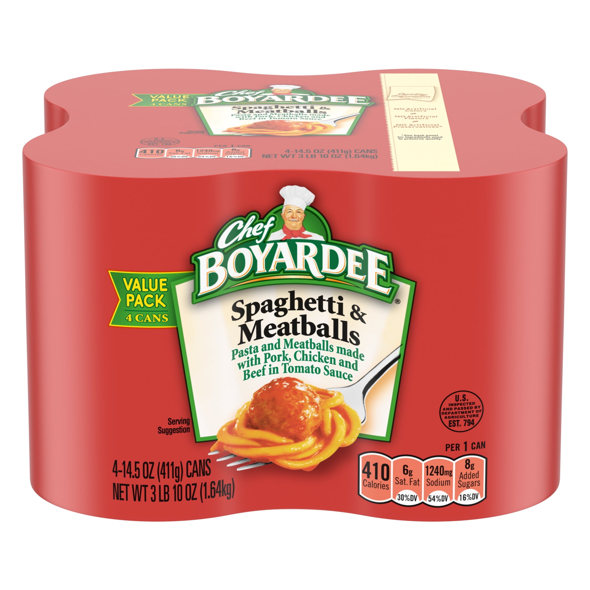 Chef Boyardee Spaghetti & Meatballs in Tomato Sauce, Ready-to-Eat Meal, 14.5 oz. Can (Pack of 4)