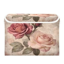 WOBOGO Vintage Rose Large Collapsible Storage Box Flip Lid Fabric Decorative Organizer Container Basket with Handles 16.5×12.6×11.8in