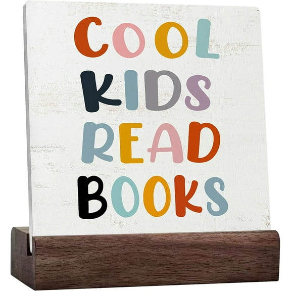 Read Sign,Reading Corner Sign,Cool Kids Read Books Ceramic Table Sign Desk Decor,Rustic Wooden Sign For Classroom Reading Room Corner Wall Tabletop Shelf Decor