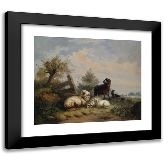 Wilhelm Melchior 14x12 Black Modern Framed Museum Art Print Titled - Sheep, Rams and Goat on the Gate