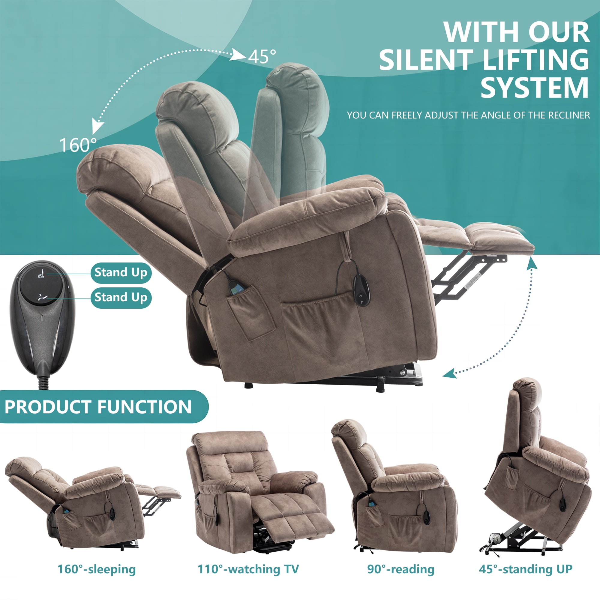 26 Inch Wide Seat Recliner Chair for Adults and Elderly, UHOMEPRO Oversized Power Lift Recliner Chair with Heat and Massage, Overstuffed Headrest, 350 lb Capacity, Beige