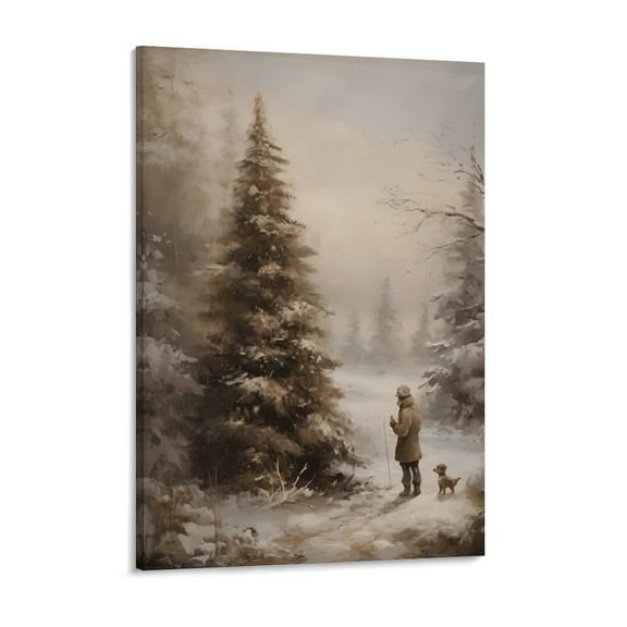 Framed Vintage Christmas Wall Art, Cozy Country Farmhouse Art Print, Santa Claus Winter Forest Pine Print Christmas Decor,Christmas Holiday Decor for Home and Office