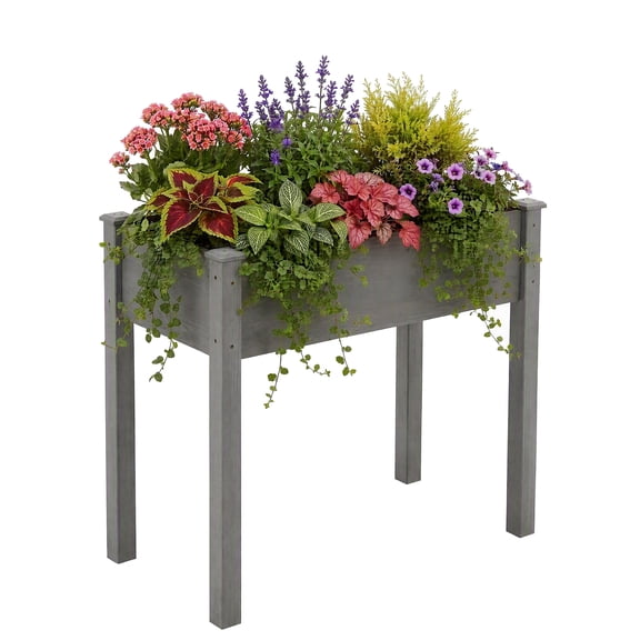 Gianna Raised Garden Bed - Cedar Planter with Non-Woven Liner, Bottom Drainage, 30-Inch Height, 34 x 18 x 30 in Sizes for Outdoor Plants,Gray