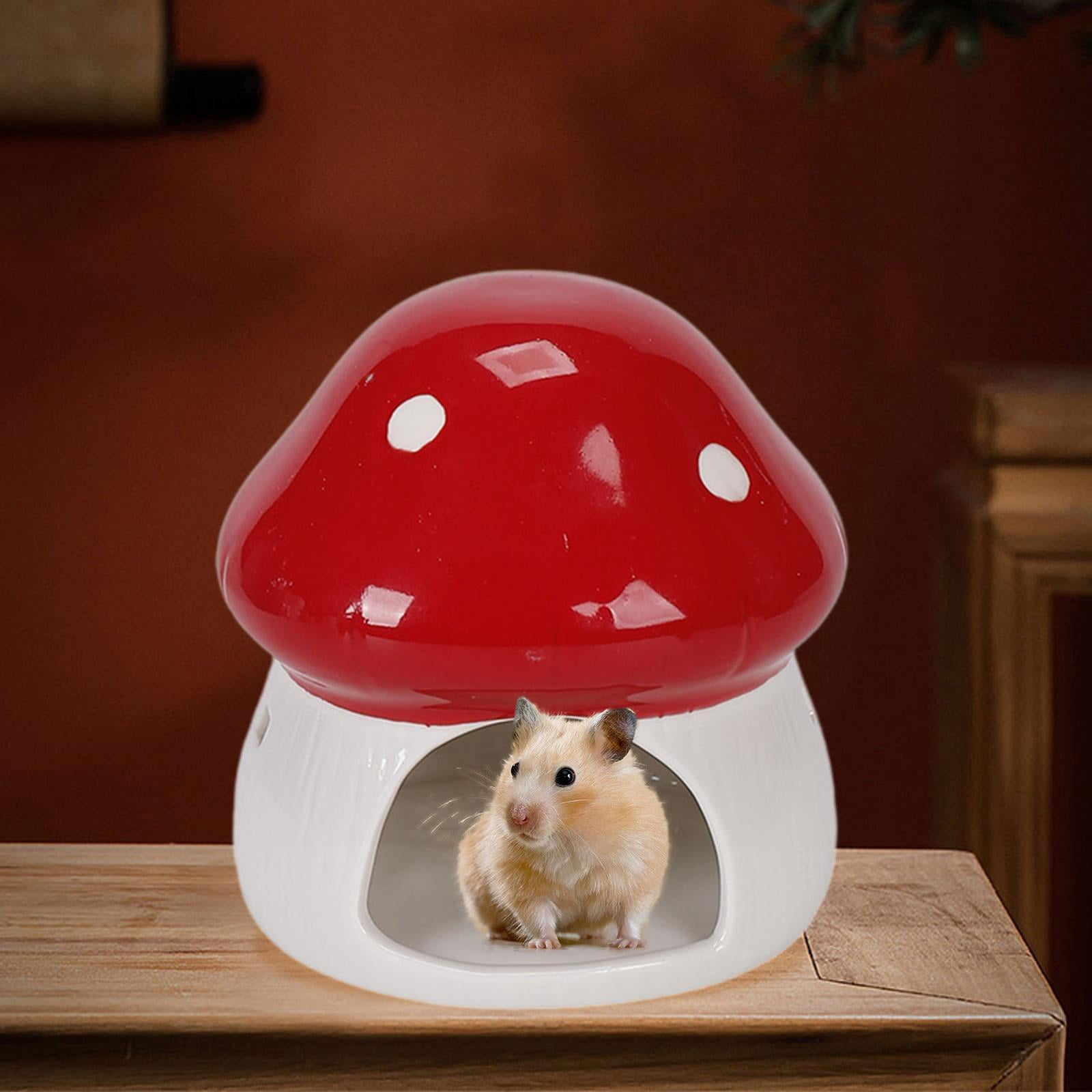 Hamster Habitat Ceramic Mushroom House Adorable Durable Decoration for Chinchilla Guinea Pig Squirrel