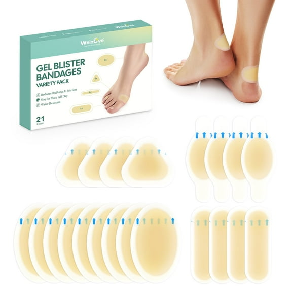 Welnove gel blister bandage – 21ct heel, toe blister pad – waterproof hydrocolloid bandage – blister pad for prevention and recovery