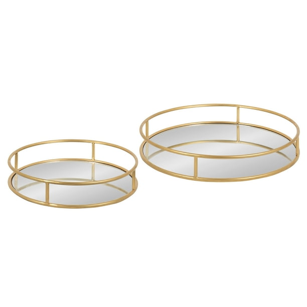 Kate And Laurel Felicia Modern Glam Metal Nesting Trays Decorative Round Shape With Handleirror Surface Set Of 2 Gold Com Kate And Laurel Felicia Modern Glam, Mirrored Gold Decorative Tray