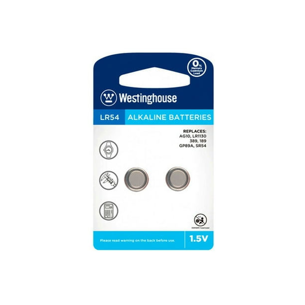 Piles bouton alcalines LR54 / AG10 Westinghouse (paquet de 2