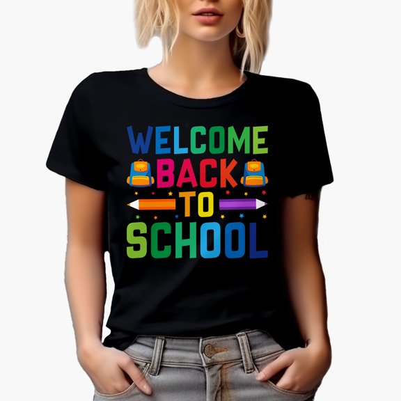 Welcome Back to School, Back-To-School, 1st Day of School, Black T-Shirt, Small