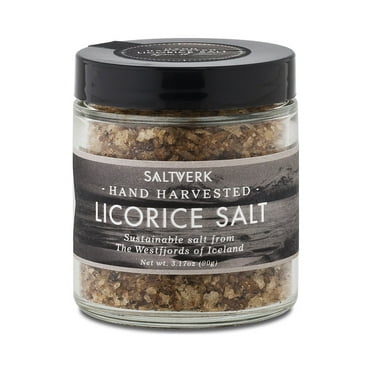 Saltverk Licorice Sea Salt, 3.17 oz of Handcrafted Gourmet Salt flakes