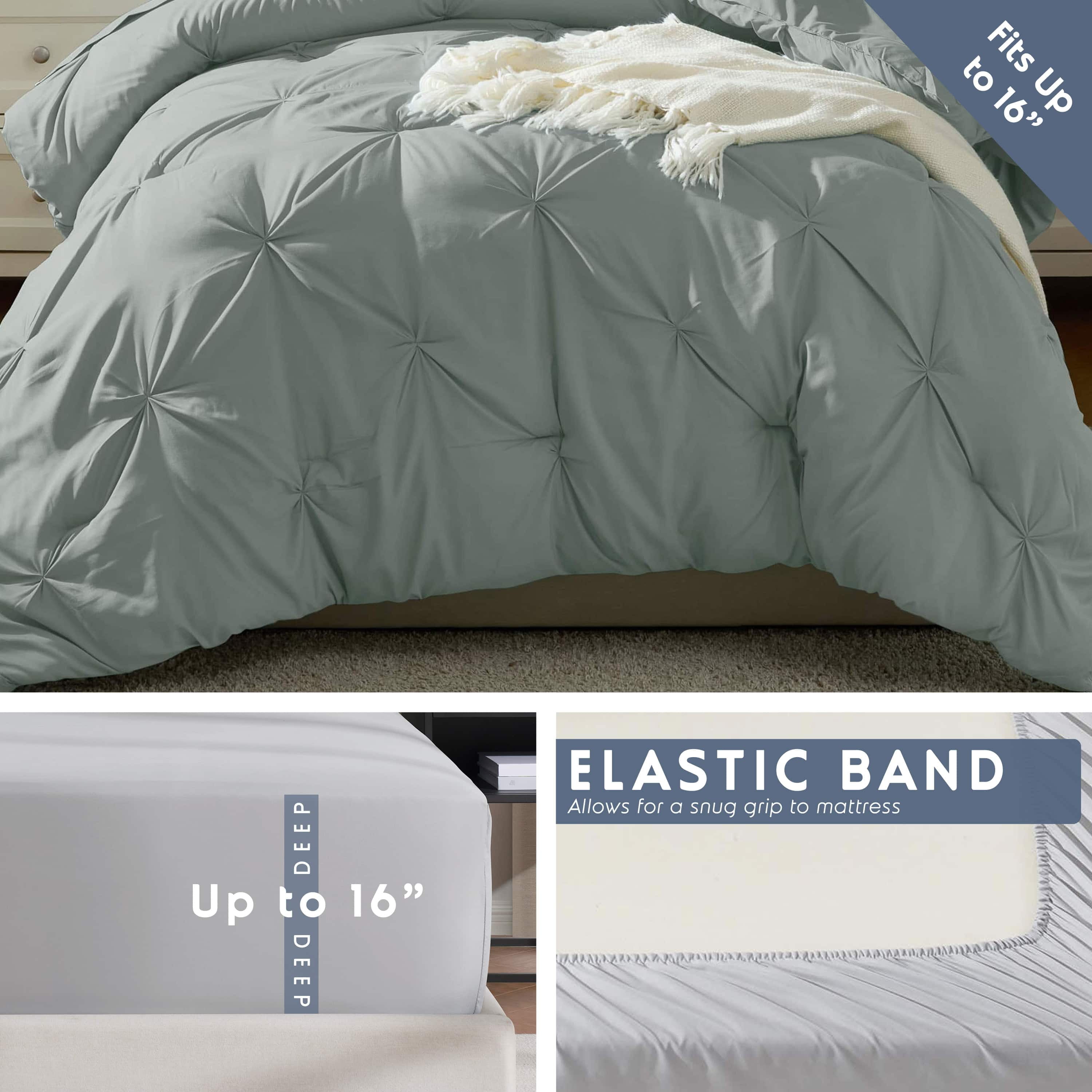 LammaLoe Twin Comforter Sets, 5 Piece Bed In A Bag Pintuck Bedding Sets, Light Sage