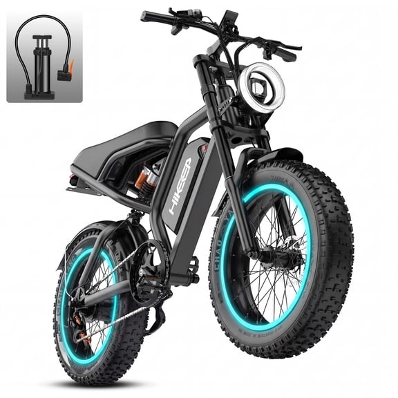 GlobalKeep 1500W Peak Electric Mountain Bike, 20" Fat Tire 32MPH Ebikes for Adults , 48V 15.6Ah Removable Battery, Full Suspension UL2849