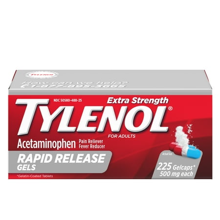 100 Mg 50 Gels - Tylenol Rapid Release Gels, Fever Reducer and Pain Reliever, 500 mg, 225 ct.