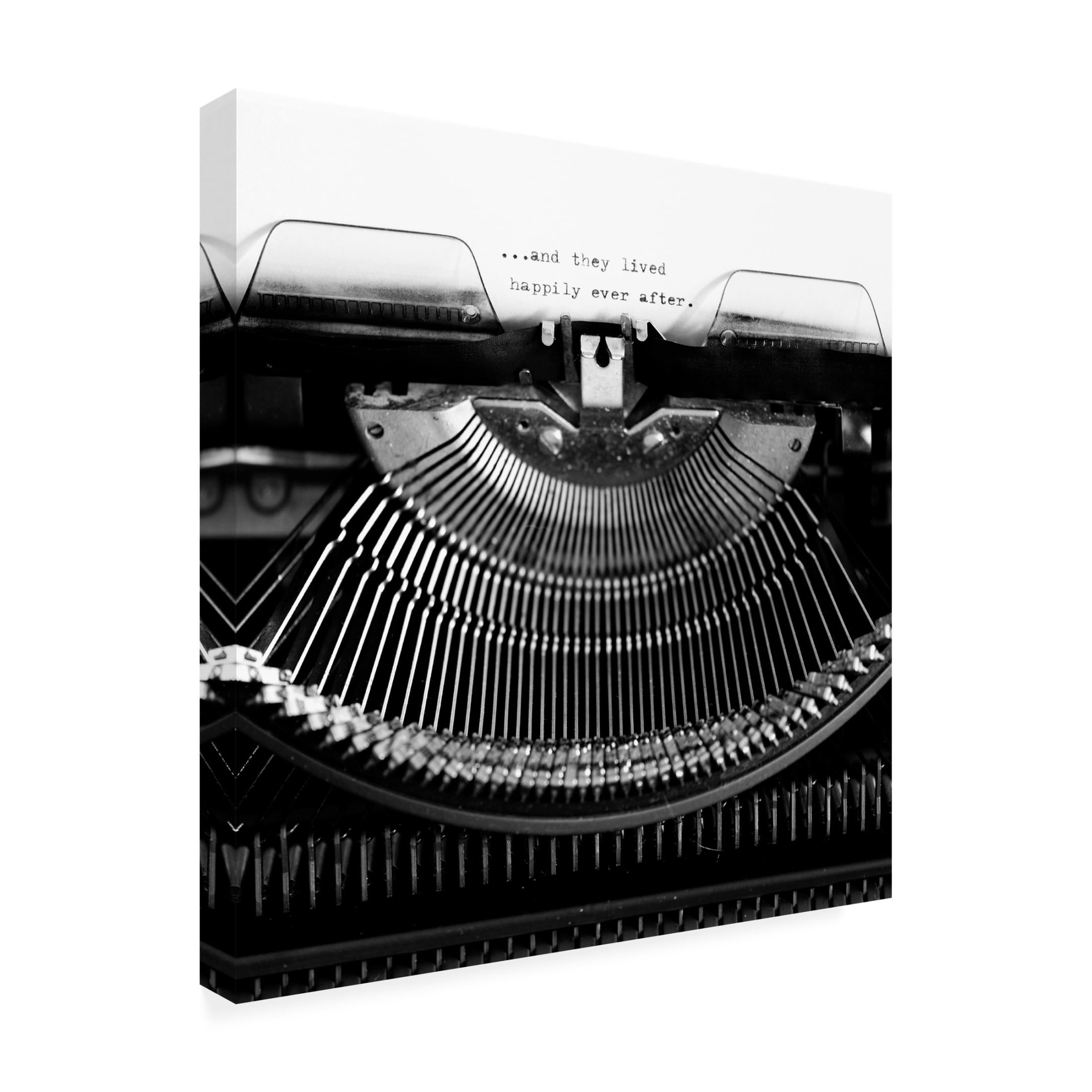 Canvas Wall Art - Tom Quartermaine 'Black and White Typewriter And They Lived Happily Ever After' Wall Art for Living Room, Bedroom, or Office Décor by Trademark Fine Art - 35 x 35 Inches