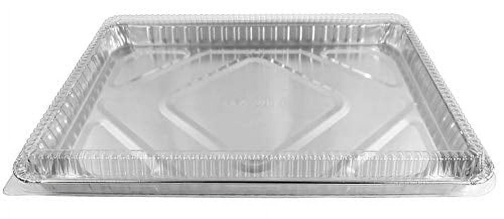 Disposable Aluminum Foil 1/4 Sheet Cake Pan with Plastic Lid #1200P