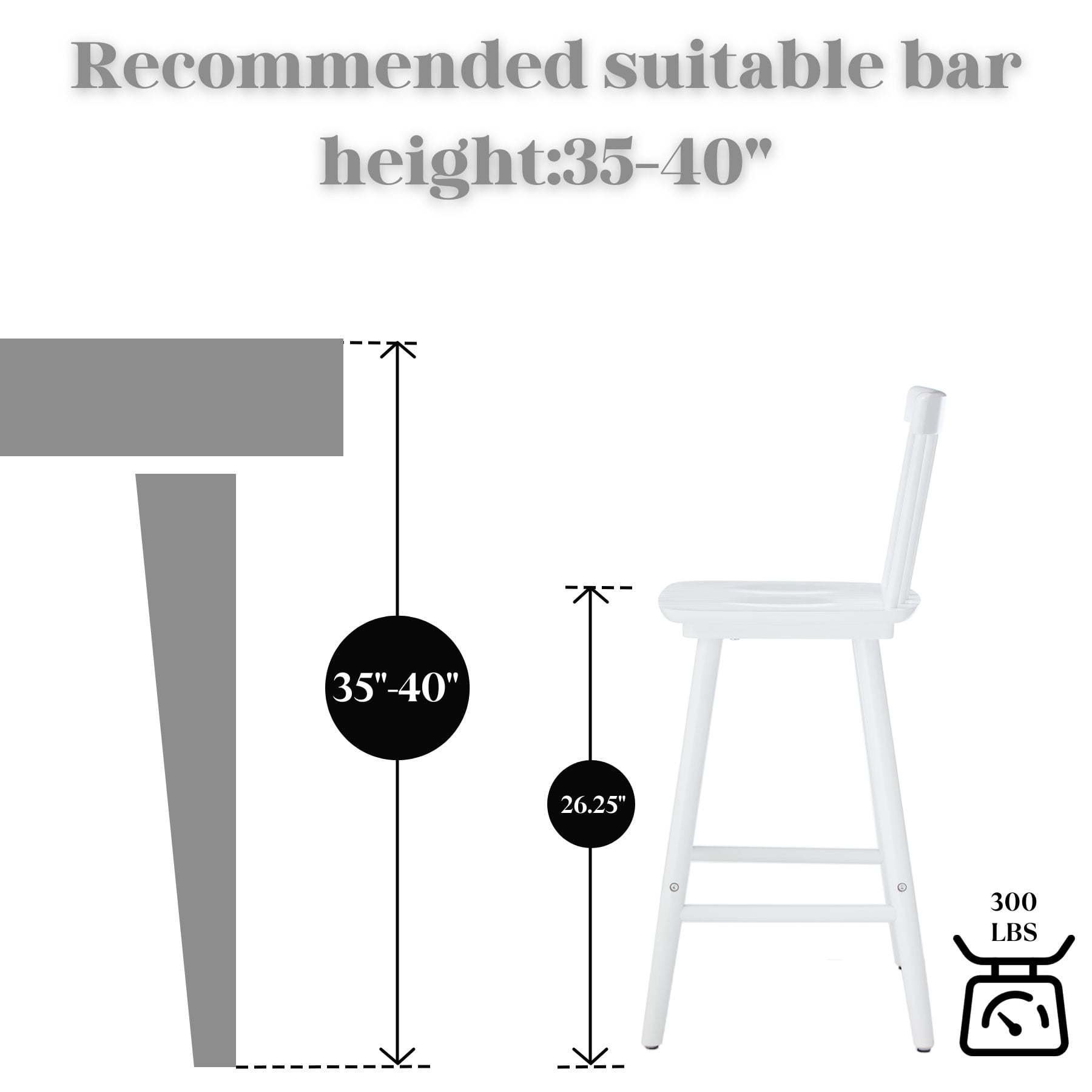 Dayalane Windsor Bar Stools Set of 4, 26" Farmhouse Wooden Counter Height Barstools with Spindle Back & Footrest, Armless Kitchen Island Stools for Bistro, Pub, Breakfast Bar,White