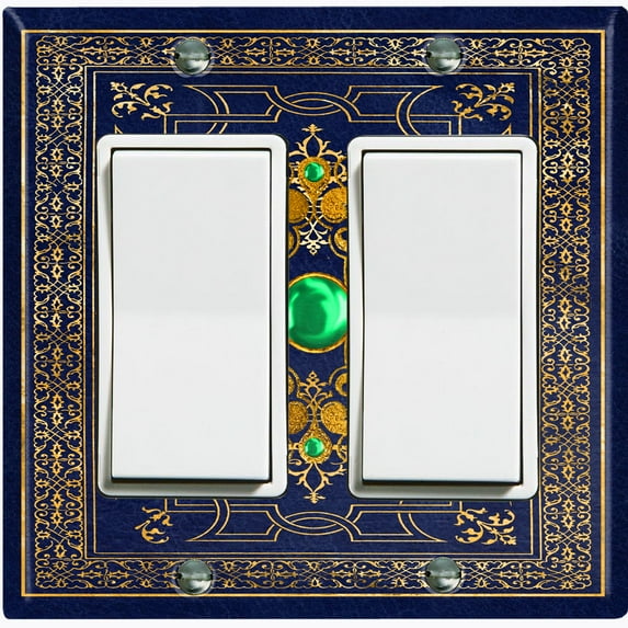 Metal Light Switch Plate Cover Elegant Blue Yellow Damask Frame FRA046