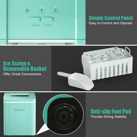 Costway - Portable Ice Maker Machine Countertop 26Lbs/24H Self-cleaning w/ Scoop - Green