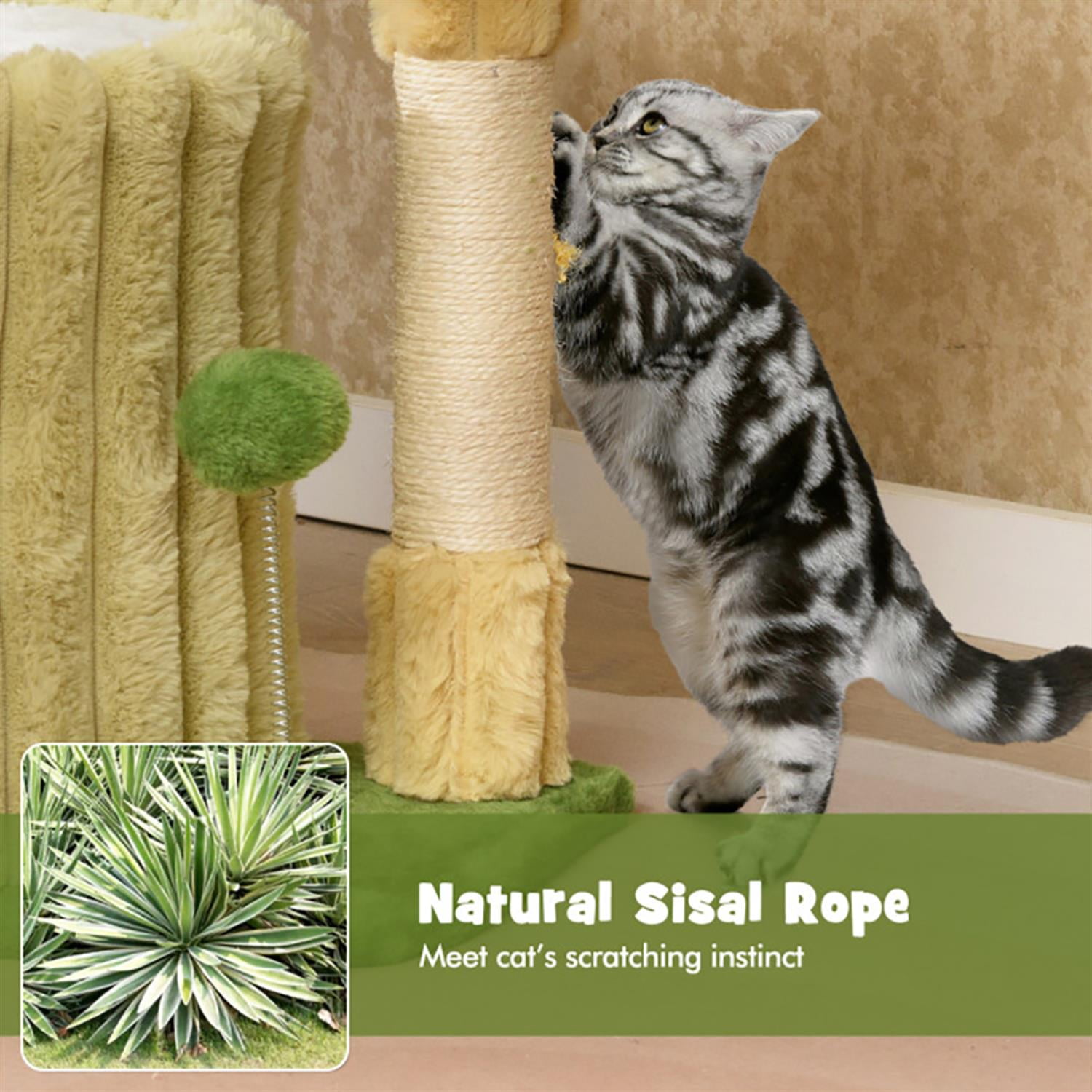 Kadyn 21" Cat Tree with Toy, Cat Tower Condo for Indoor Cats with Condos, Cozy Top Perch and Sisal Scratching Posts, Green