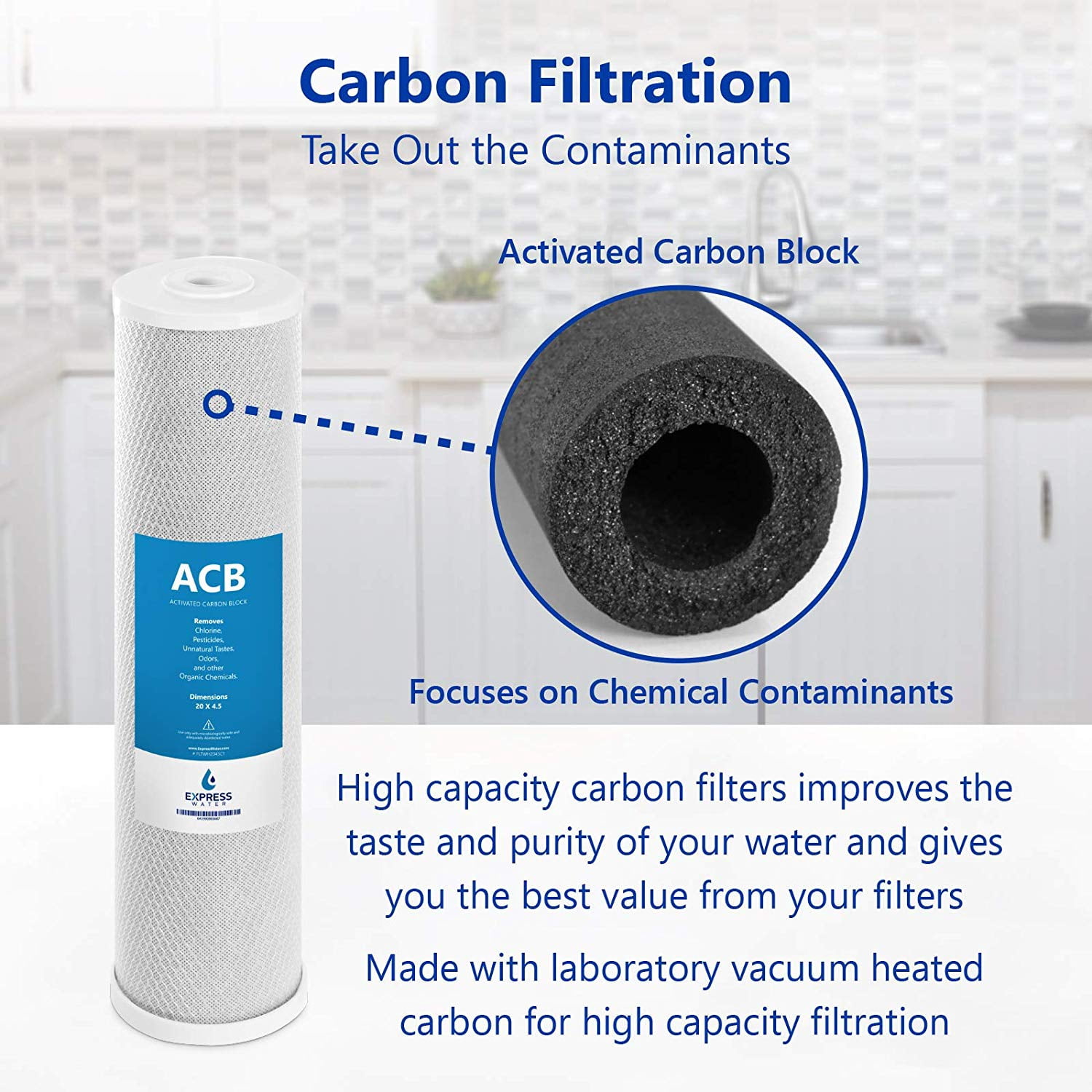 Express Water – Whole House Heavy Metal Water Filter Set – 3 Stage Filtration Replacement Kit – Sediment, Carbon Block, KDF High Capacity Cartridge – 5 Micron – 4.5” x 20” inch