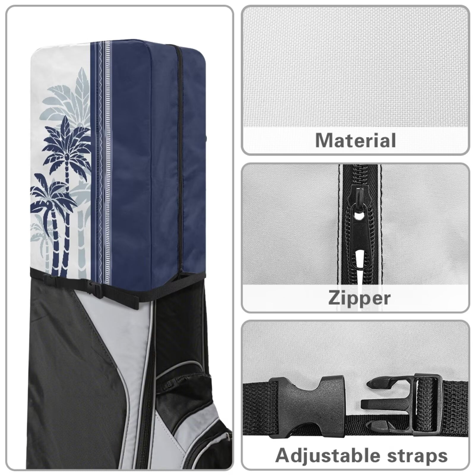 Chririnla Coconut Tree Golf Bag Cover Rain Cover Protector Waterproof Gear Easy Use Rain Cape for Golf Bags Collapsible Replacement Hood Golf Gift for Man/Woman Golfers,Blue White