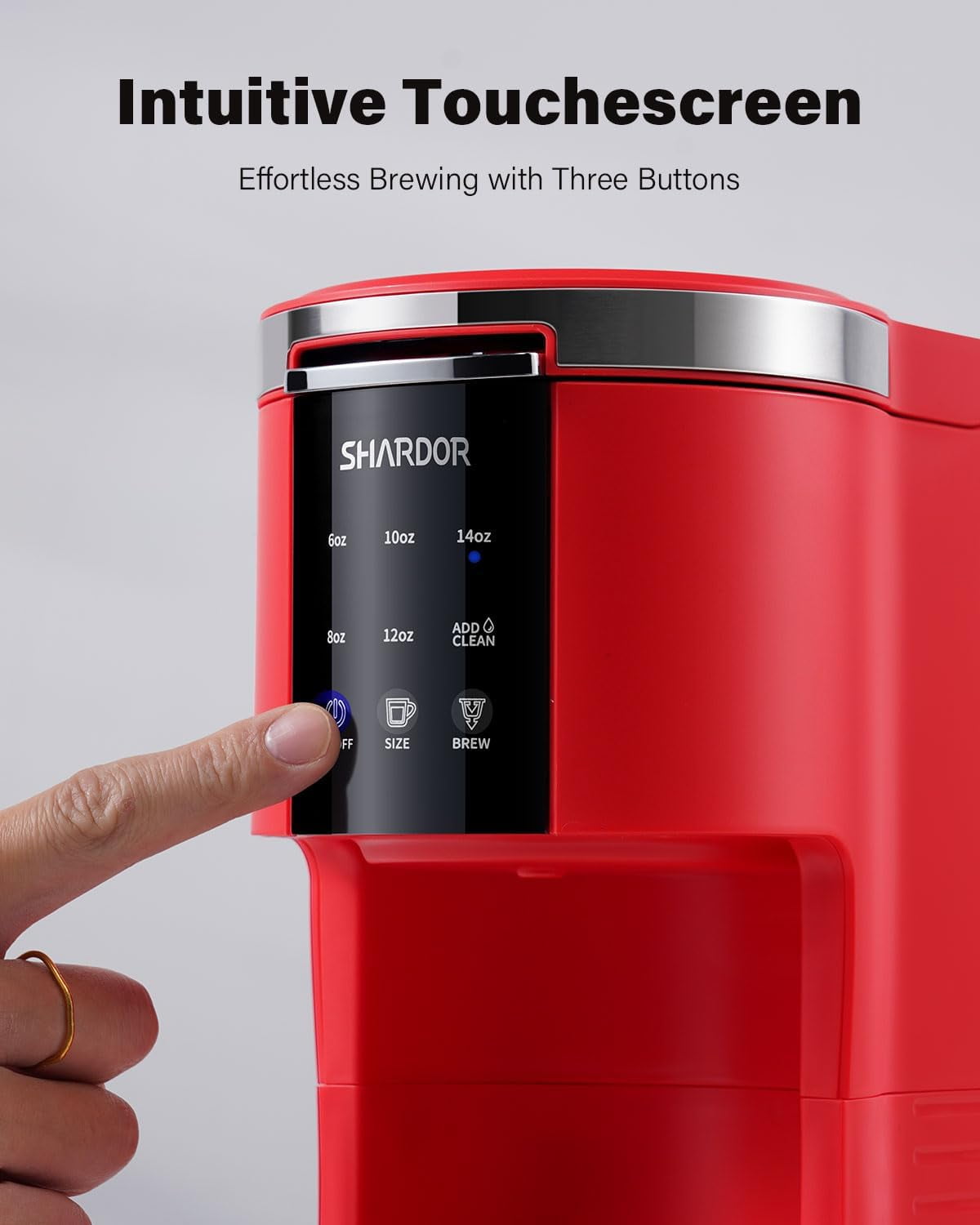 Single Serve Coffee Maker with , Ground Coffee & Tea Compatibility, 6-14oz Adjustable Sizes, 40oz Water Reservoir, Red