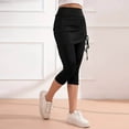 thumbnail image 2 of Lenpel Women's Capri Skirted Leggings Soft Casual High Waisted Slim Knee Length Yoga Pants with Ruched Skirts Active Tennis Tights, 2 of 7