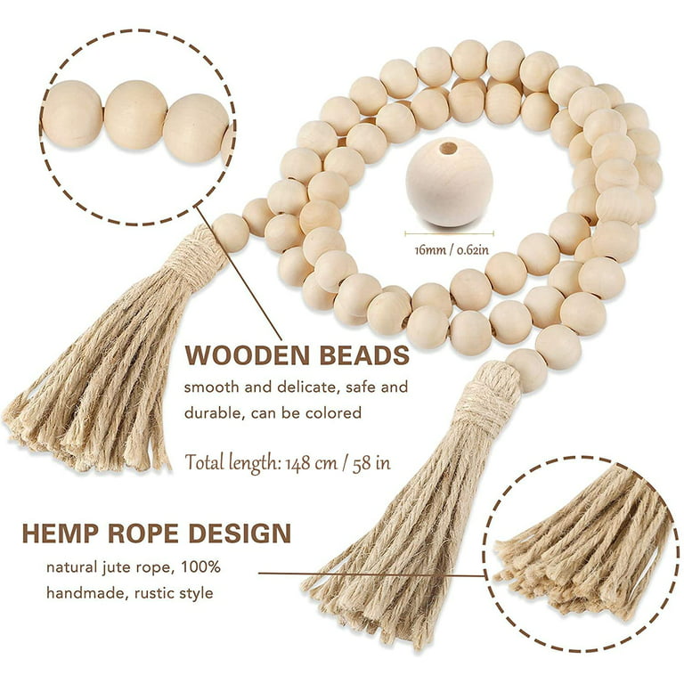 Wood Bead Garland 58 In Coffee Table Decor Natural Wood String Beads  Farmhouse Beads Home Decor Wood Decorative Beads