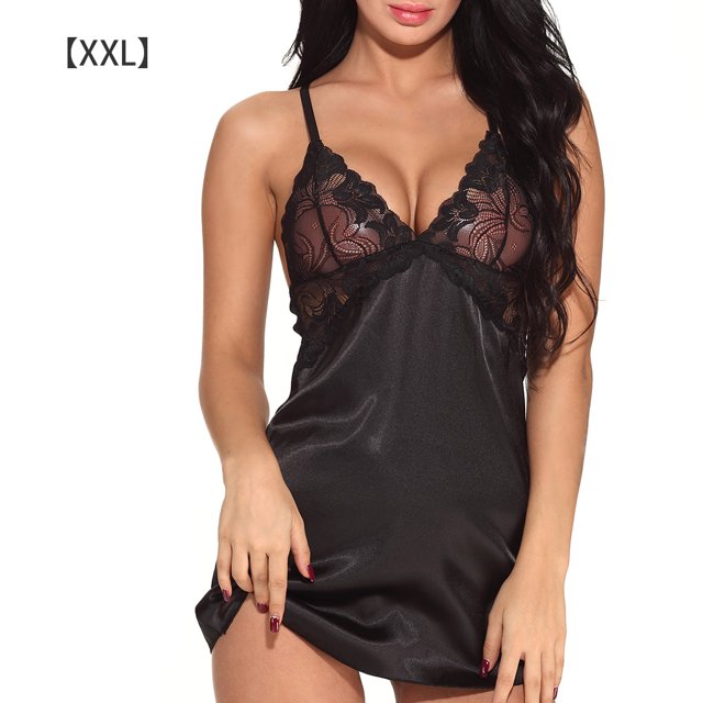 Ropa de dormir de encaje Lencería para mujer Conjunto de ropa interior de camisón con correa para niña, Negro, xxL Guardurnaity XX000068-32
