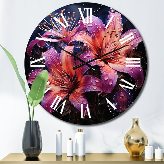 Designart "Pink And violet Fuchsia Fantasy IV" Floral Oversized Wall Clock
