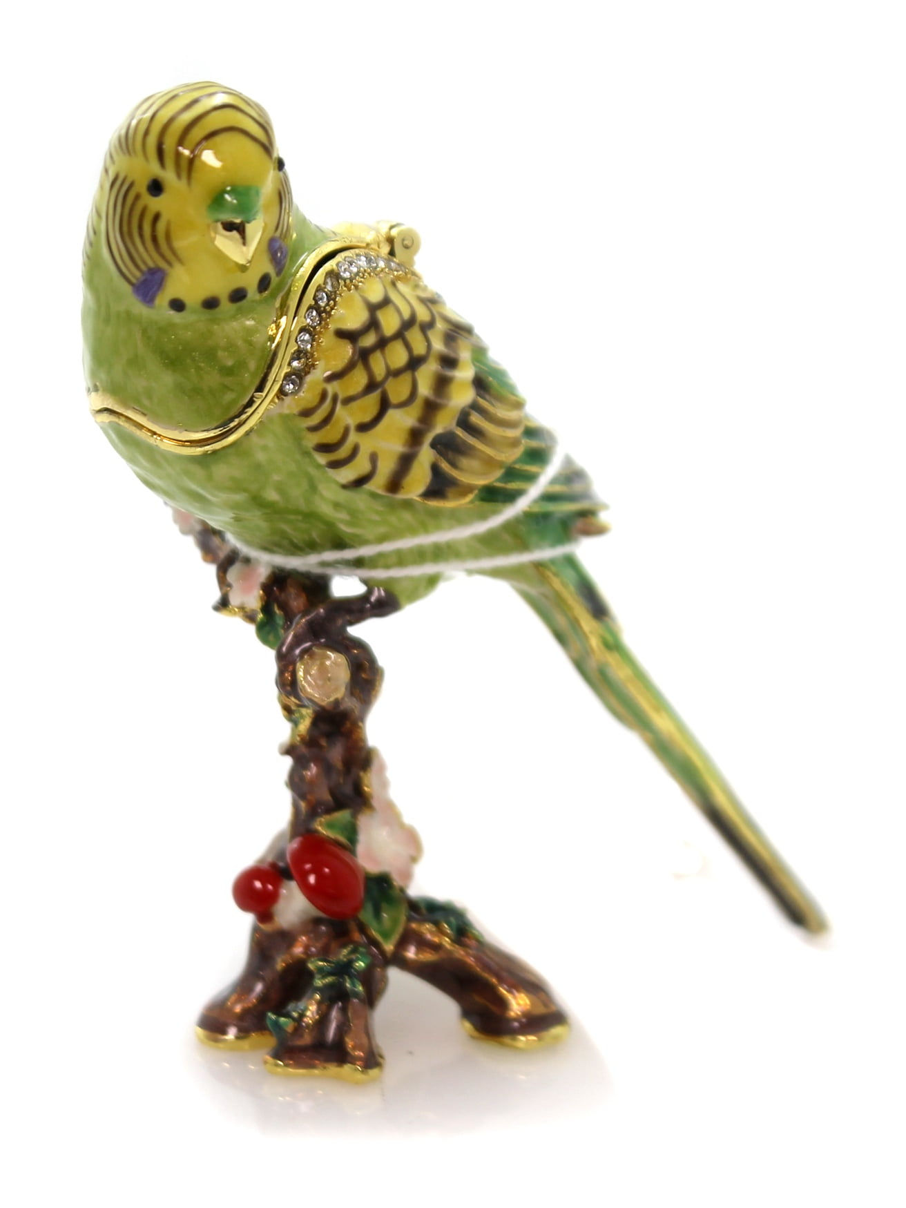 Hinged Trinket Box PARAKEET ENAMELED BOX Metal Parrot Bird 3702